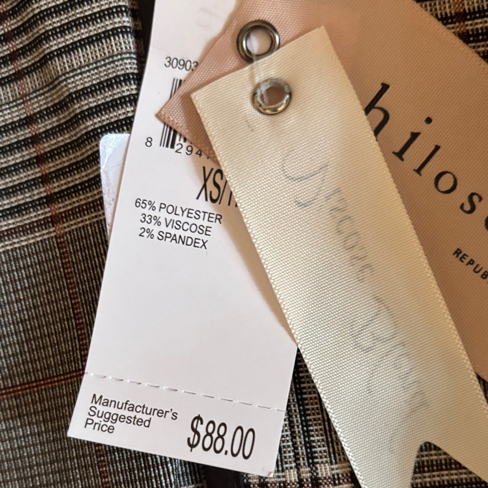 Philosophy Anthropology Gray tan classic Plaid Blazer xs nwt - Picture 10 of 12